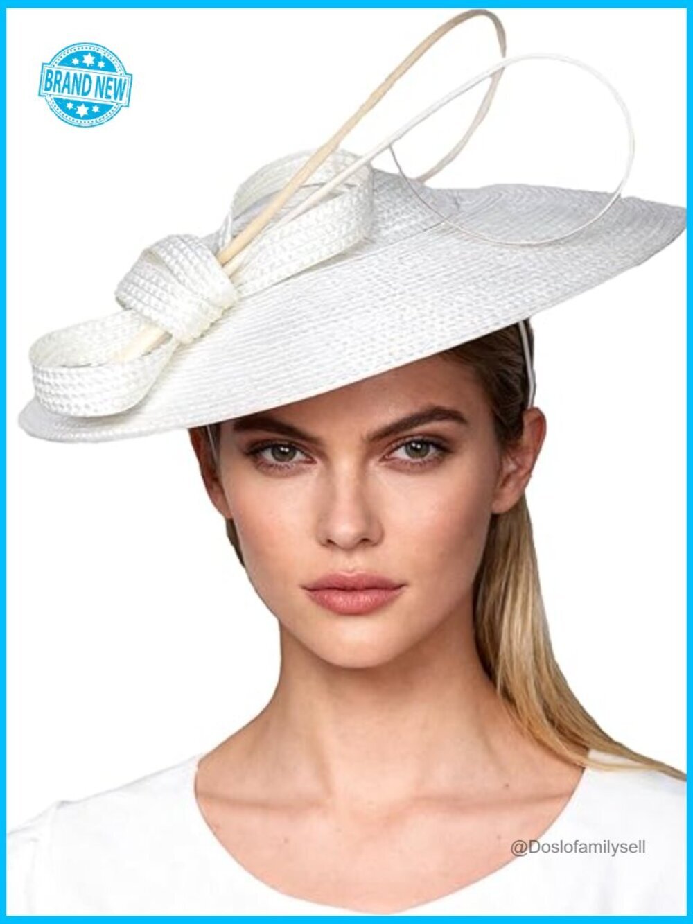 Wide Brim Straw Derby Hat Elegant Feather Fascinator for Cocktail Parties &